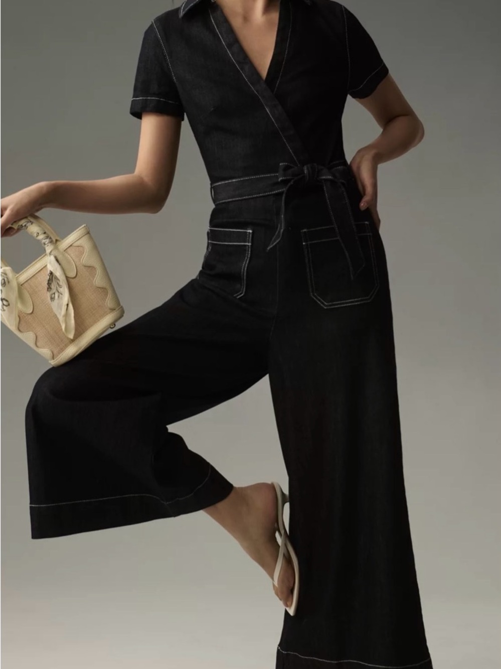Anthropologie Maeve Collette Wrap Denim Jumpsuit